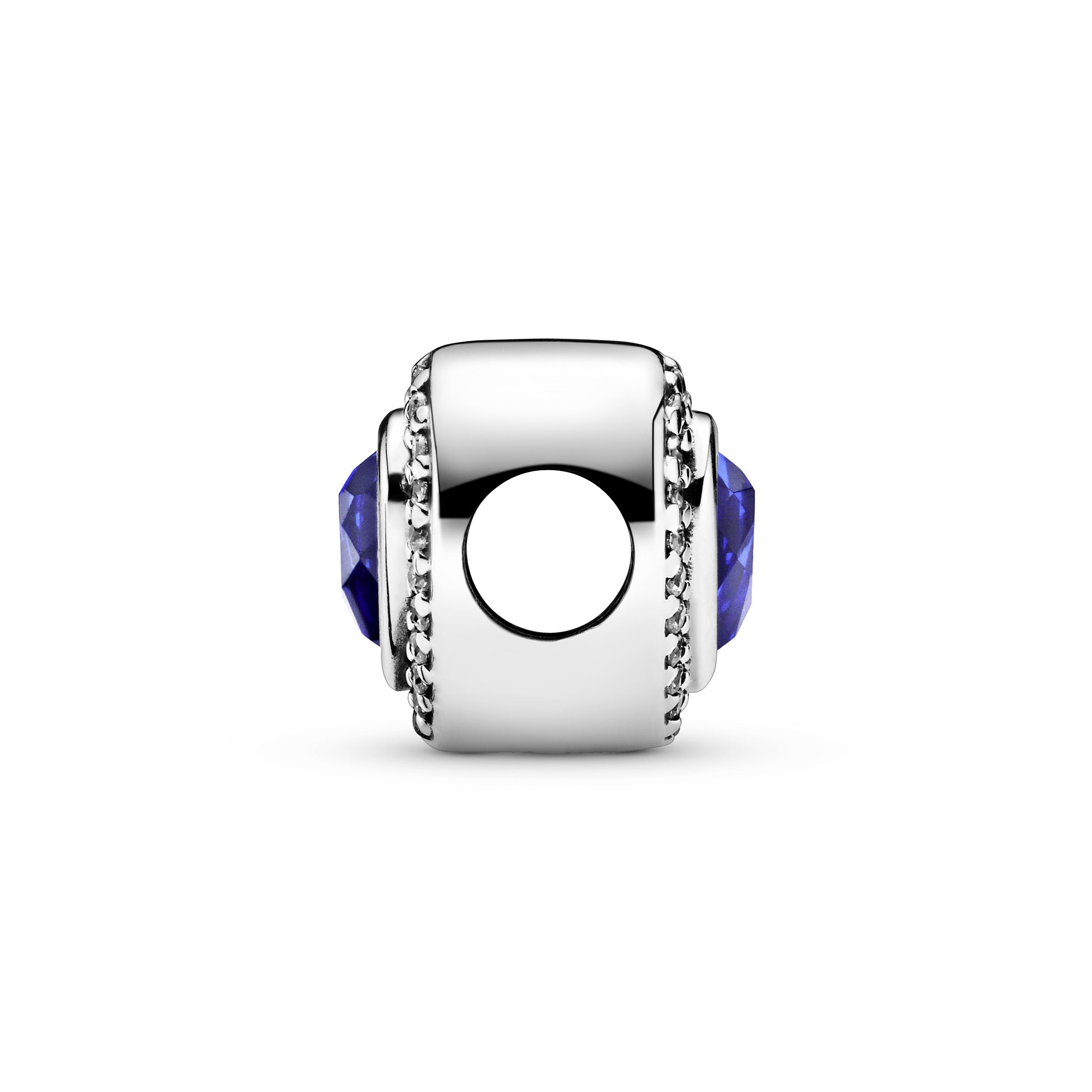 Heart silver charm with night blue crystal and clear cubic zirconia
