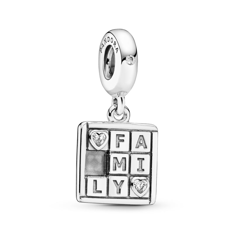 Family silver dangle with clear cubic zirconia