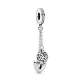 Chained hearts silver dangle with clear cubic zirconia