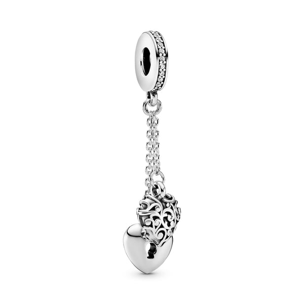 Chained hearts silver dangle with clear cubic zirconia