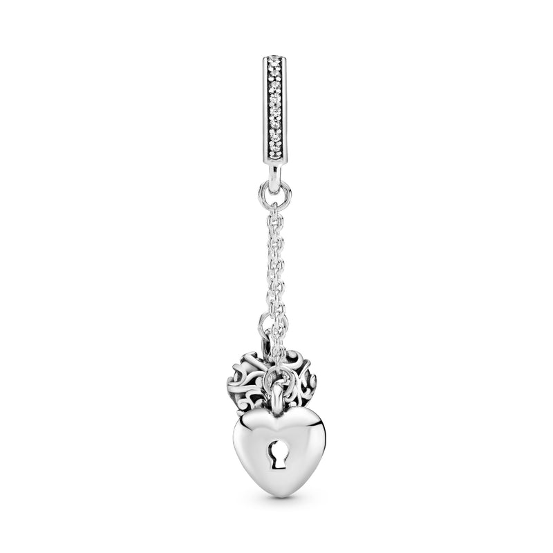 Chained hearts silver dangle with clear cubic zirconia