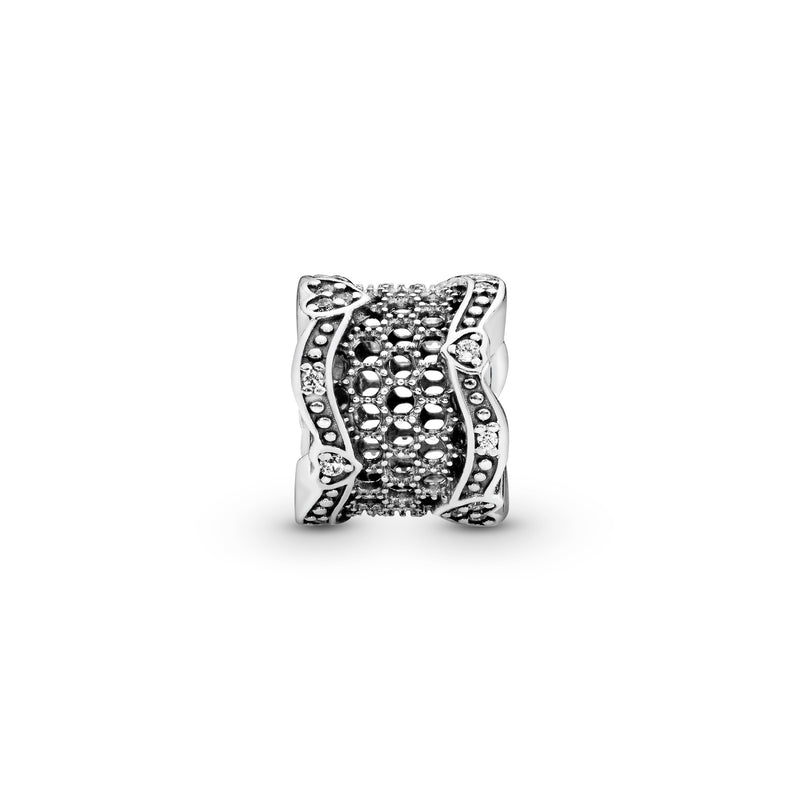 Lace silver spacer with clear cubic zirconia