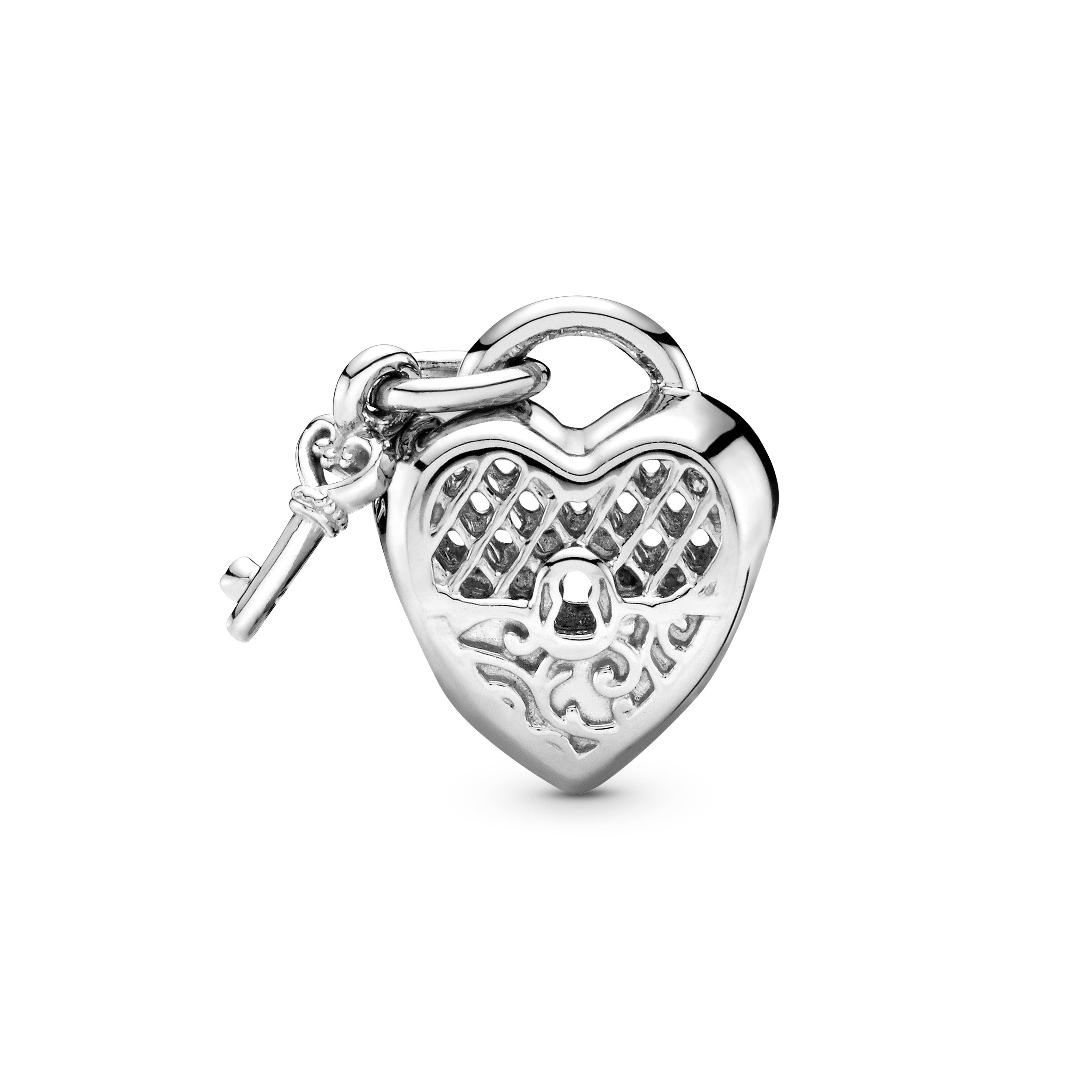 Heart padlock and key silver charm