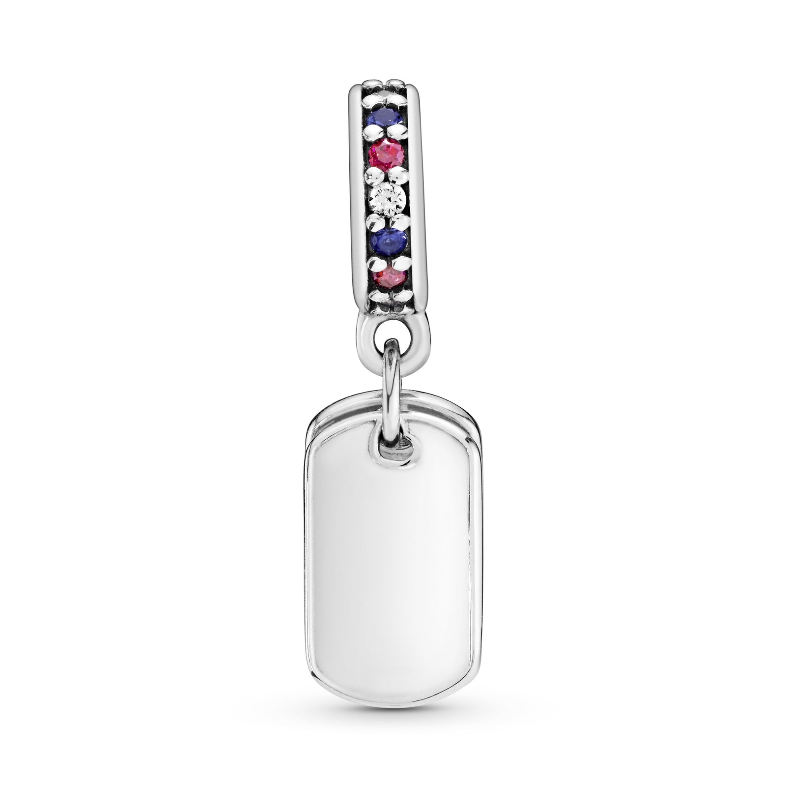 Dog tag silver dangle with royal blue crystal red and clear cubic zir Pandora Jordan