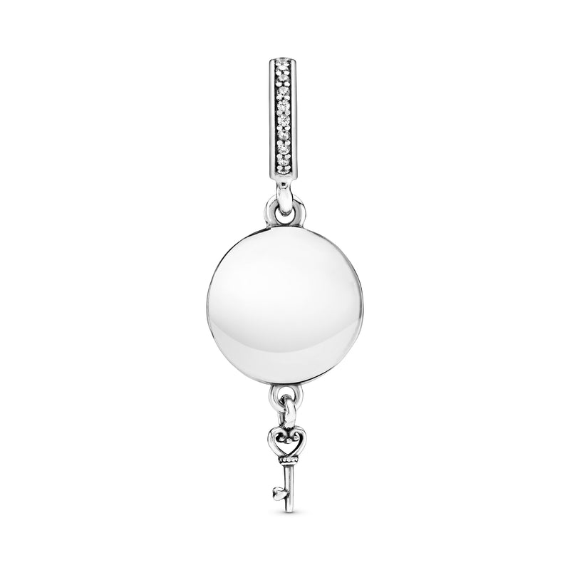 Regal pattern key openable silver dangle with clear cubic zirconia