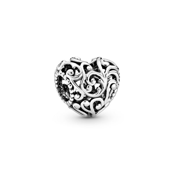 Regal pattern heart silver charm