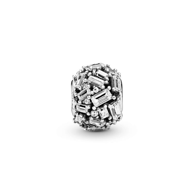 Ice cube silver charm with clear cubic zirconia