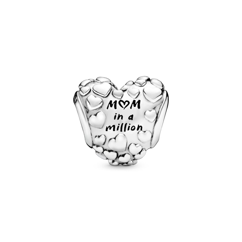 Mum silver charm with red cubic zirconia