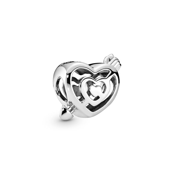 Labyrinth heart and arrow silver charm