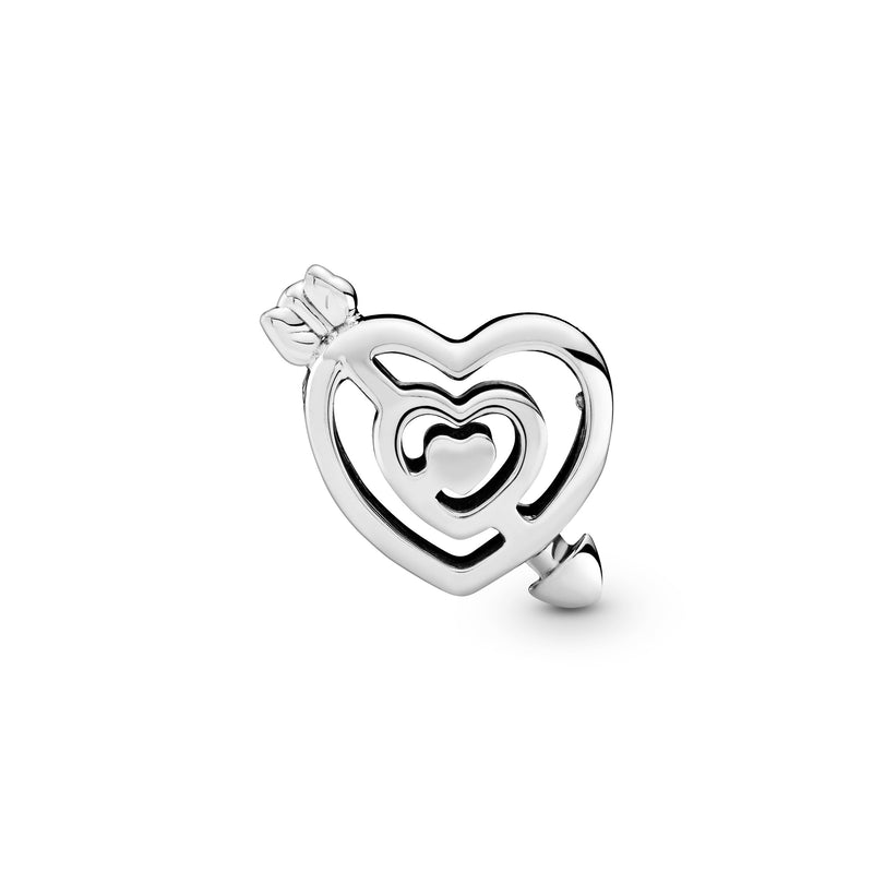 Labyrinth heart and arrow silver charm
