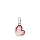 Asymmetrical heart silver dangle with shaded red and pink enamel