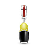 Matryoshka silver dangle with red, black, yellow and green enamel