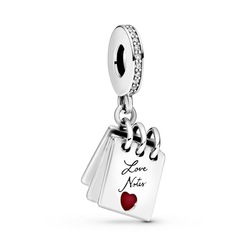 Love Notes silver dangle with clear cubic zirconia and red enamel