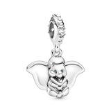 Disney Dumbo silver dangle with clear cubic zirconia and blue enamel