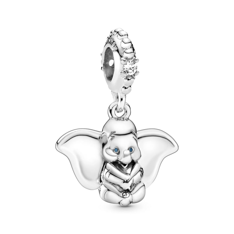 Disney Dumbo silver dangle with clear cubic zirconia and blue enamel