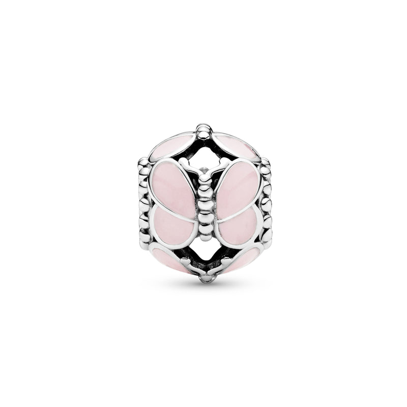 Butterfly silver charm with pink enamel