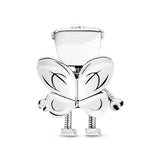 Robot girl with flowers and wings silver charm
