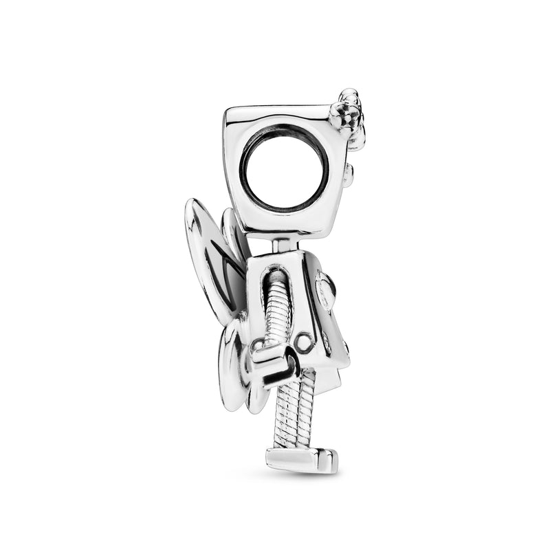 Robot girl with flowers and wings silver charm