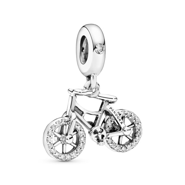 Bicycle silver dangle with clear cubic zirconia