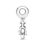 Bicycle silver dangle with clear cubic zirconia
