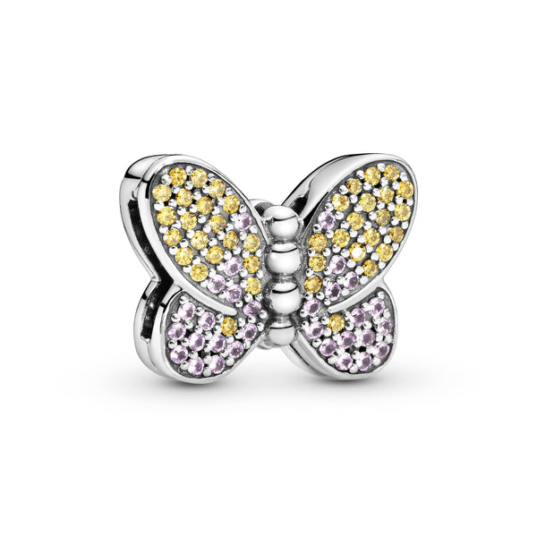 Pandora Reflexions butterfly silver clip charm with honey cubic zirconia and rose pink crystal