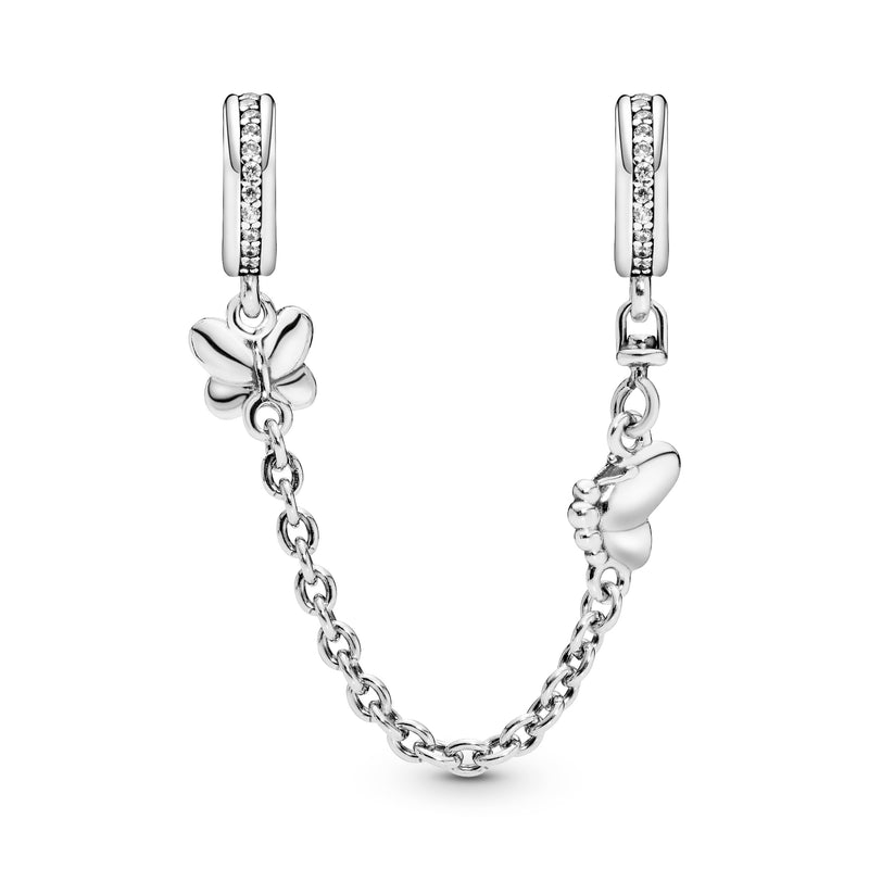 Butterfly silver safety chain with clear cubic zirconia
