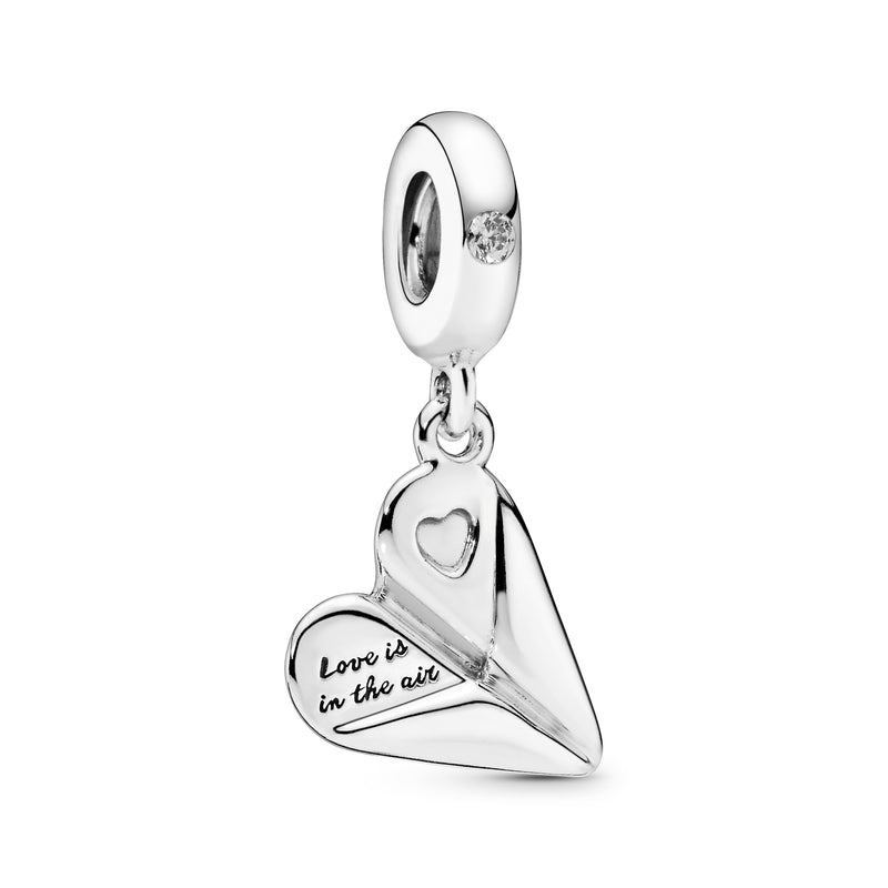 Paper plane silver dangle with clear cubic zirconia