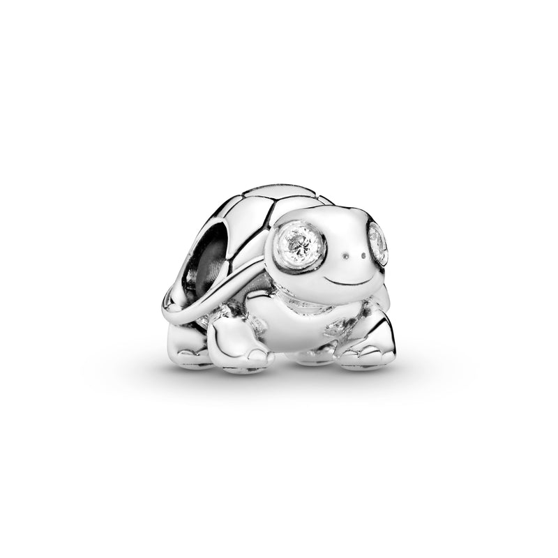 Turtle silver charm with clear cubic zirconia