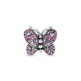 Butterfly silver charm with cerise, pink mist crystal and clear cubic zirconia