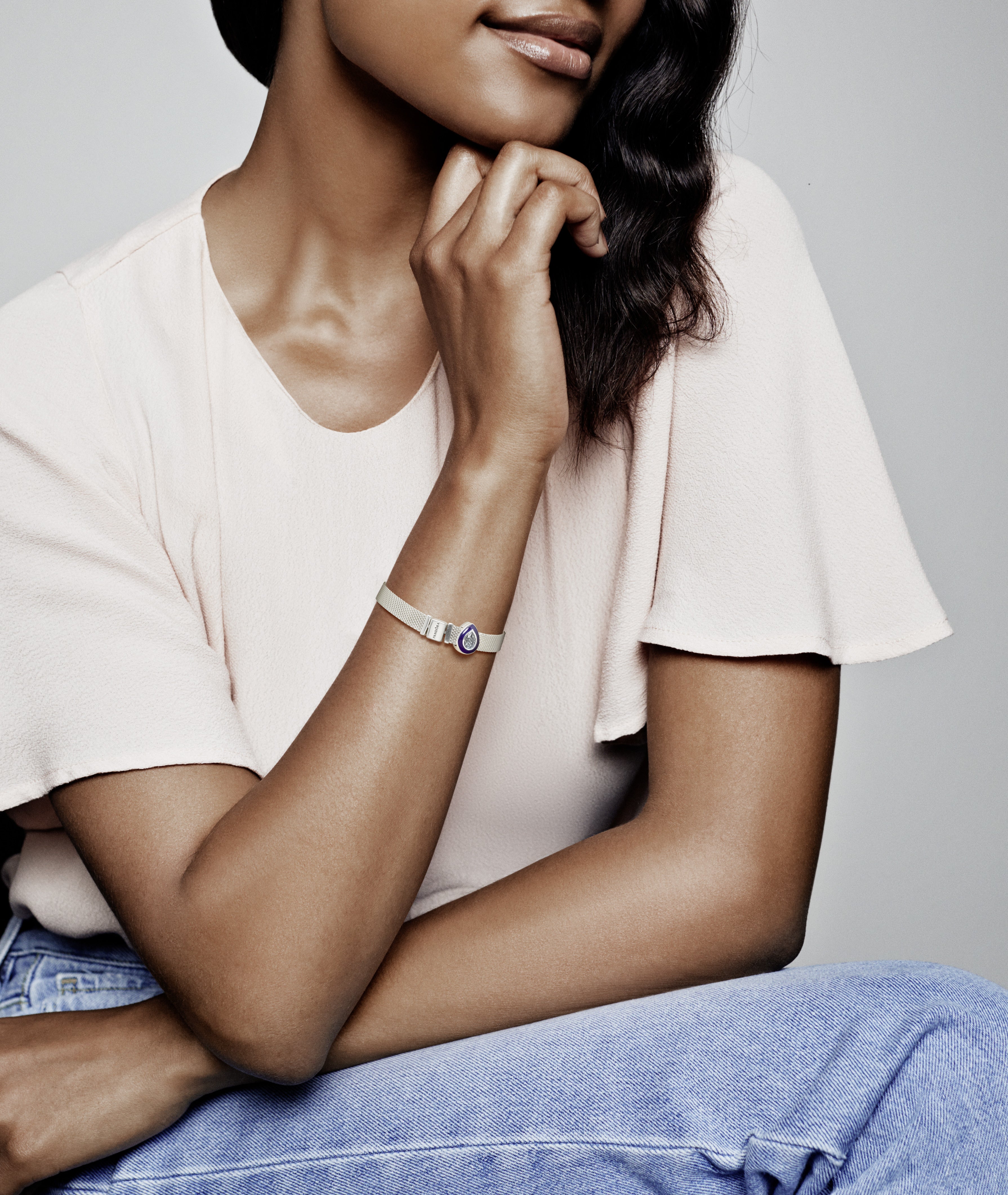 Pandora Reflexions drop silver clip charm with moonlight blue crystal and blue enamel