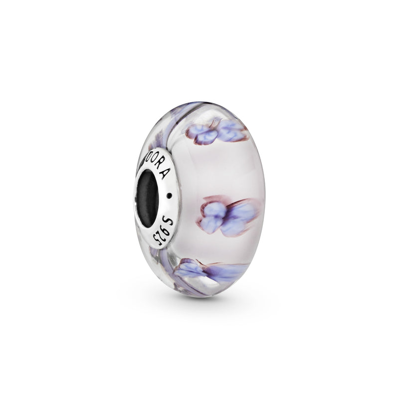 Butterfly silver charm with pink, purple and transparent Murano glass