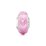 Flower silver charm with iridescent, pink and transparent pink Murano glass