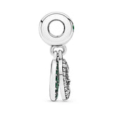 Clover silver dangle with royal green, aqua green crystal and clear cubic zirconia