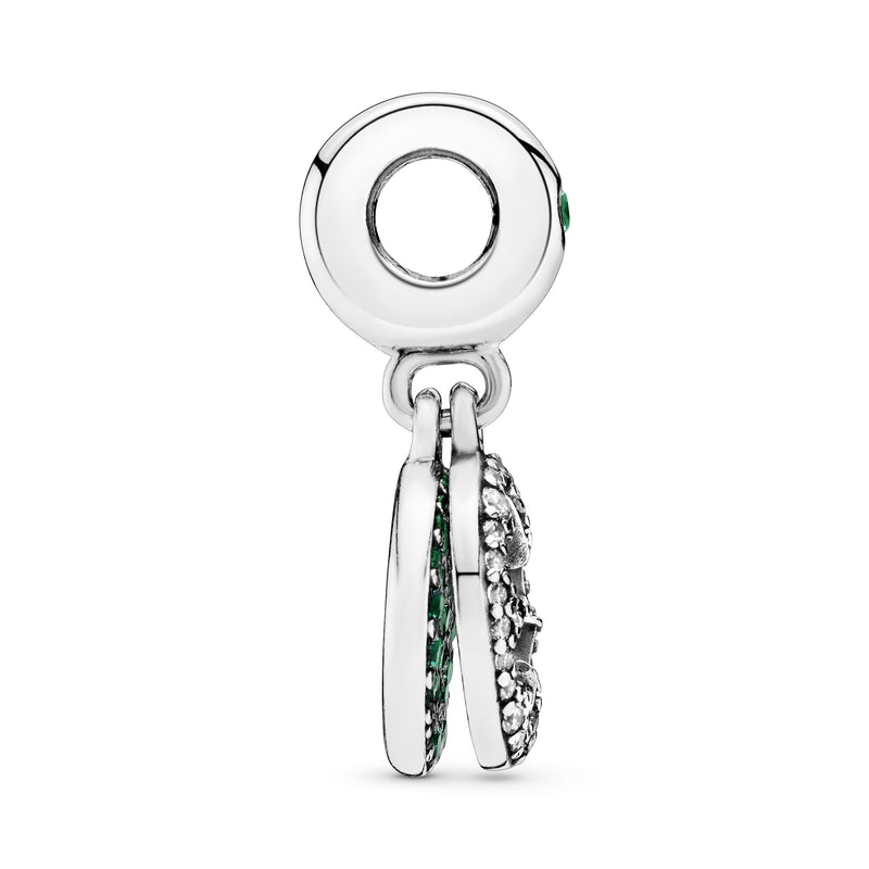 Clover silver dangle with royal green, aqua green crystal and clear cubic zirconia
