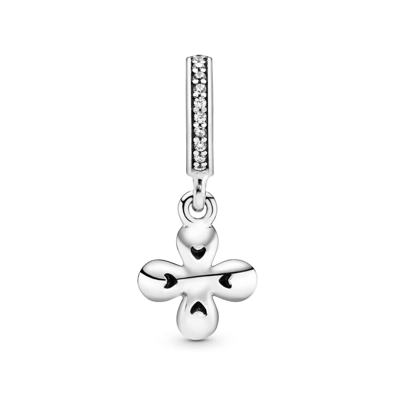 Flower silver dangle with clear cubic zirconia