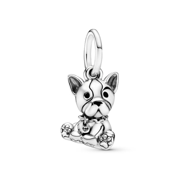 French bulldog silver dangle with black enamel