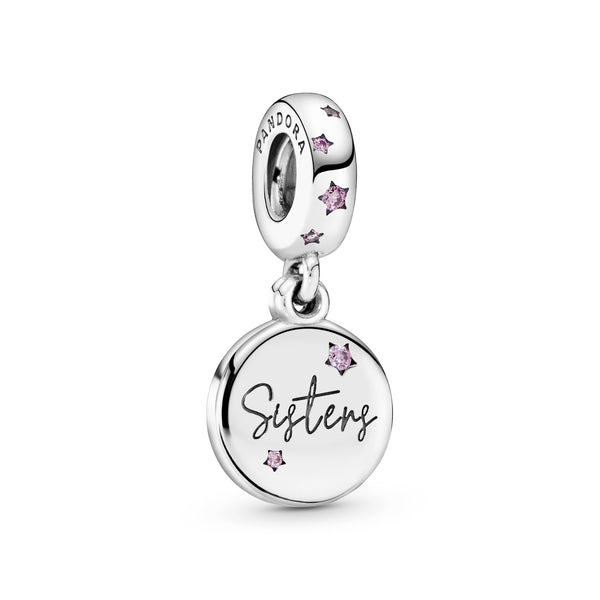 Sisters silver dangle with fancy fuchsia pink cubic zirconia