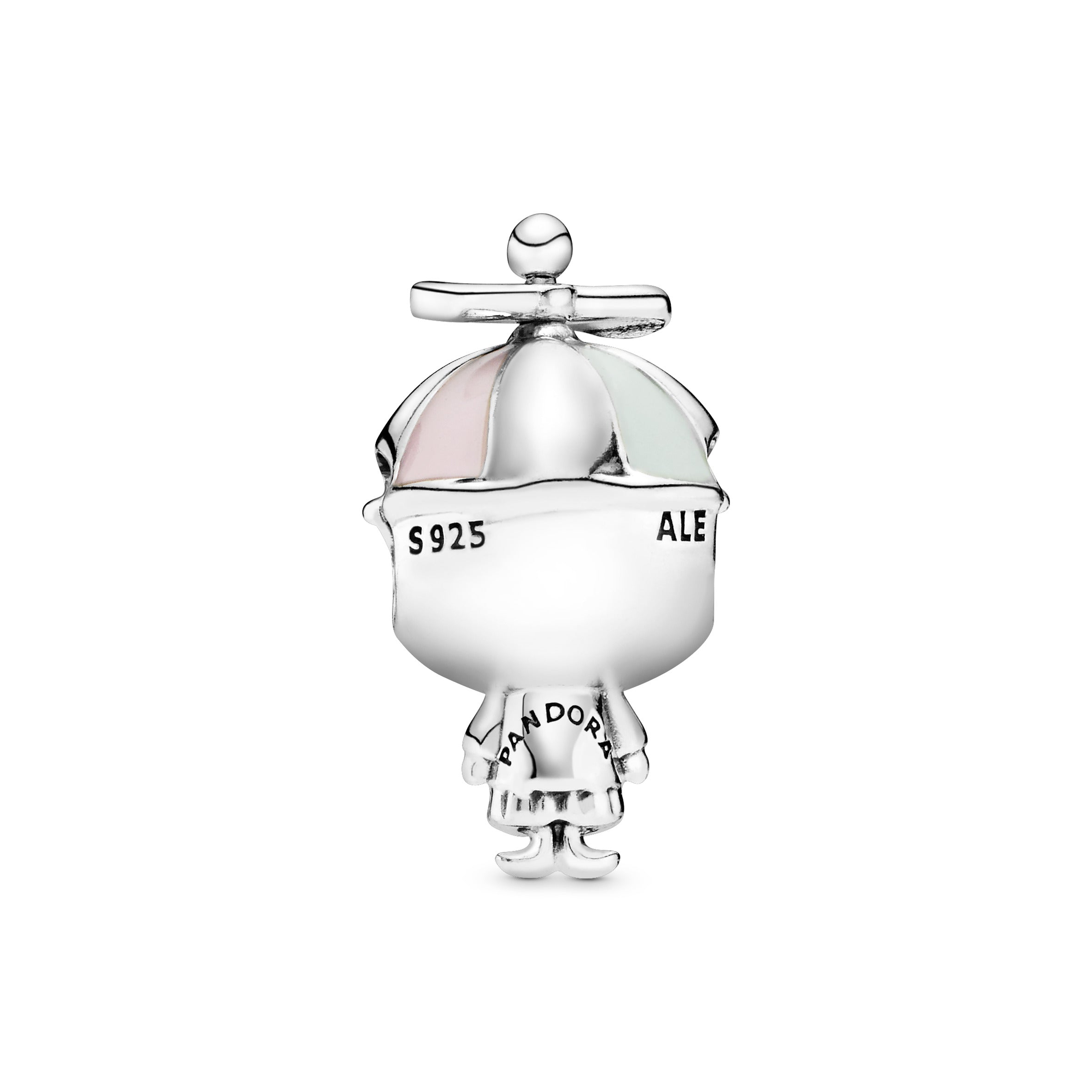 Boy silver charm with pink and green enamel