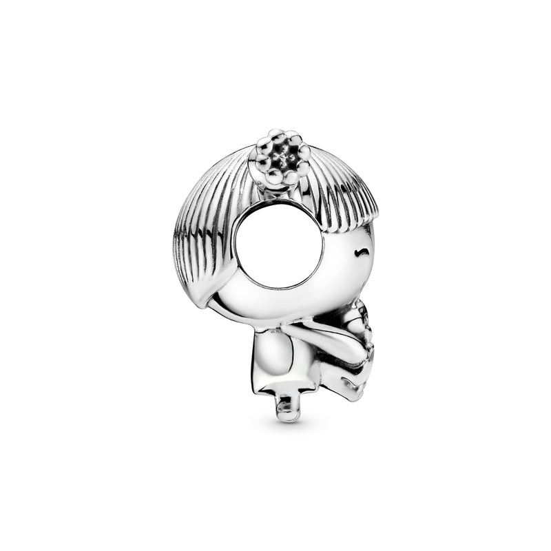 Girl silver charm with pink enamel