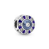 Silver charm with clear cubic zirconia, moonlight blue crystal and blue enamel