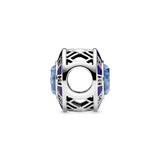 Silver charm with clear cubic zirconia, moonlight blue crystal and blue enamel