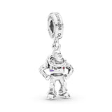 Disney Buzz Lightyear silver dangle with red cubic zirconia and purple enamel