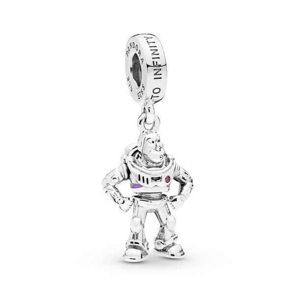 Disney Buzz Lightyear silver dangle with red cubic zirconia and purple enamel