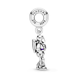 Disney Buzz Lightyear silver dangle with red cubic zirconia and purple enamel