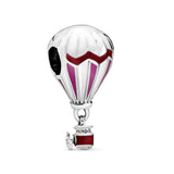 Air balloon silver charm with pink and red enamel