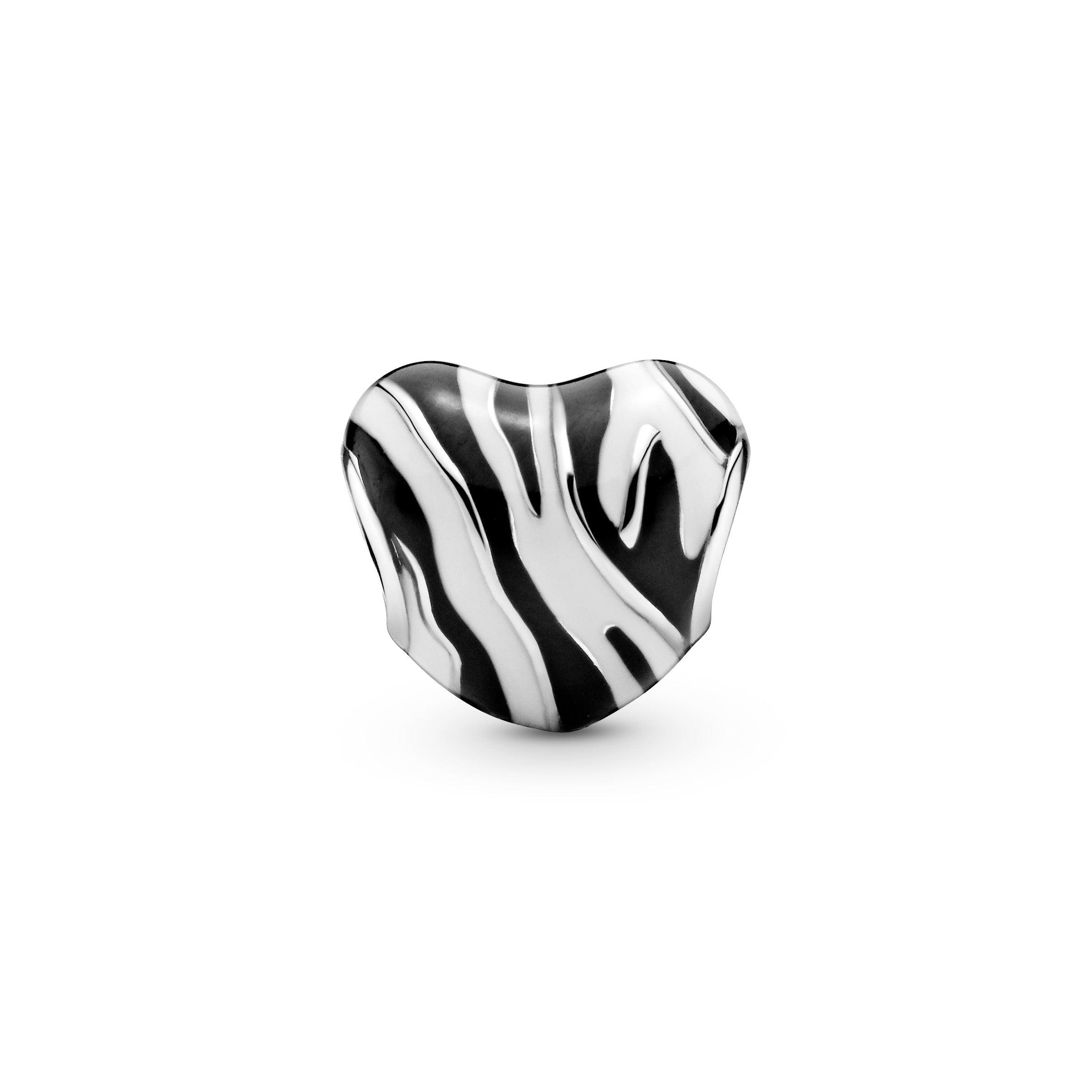 Heart silver charm with black and white enamel