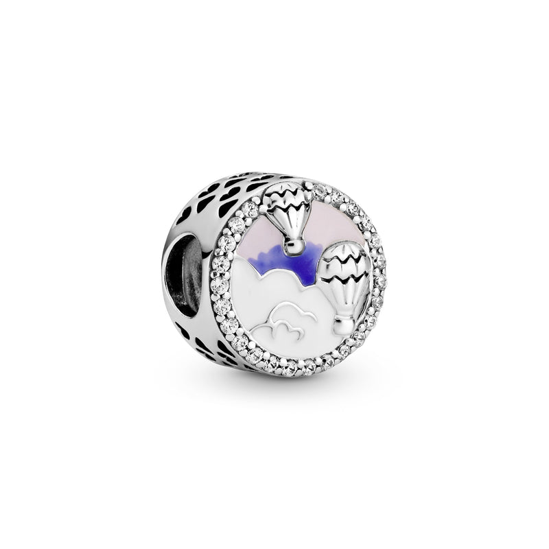 Air balloons silver charm with clear cubic zirconia, pink, purple and white enamel