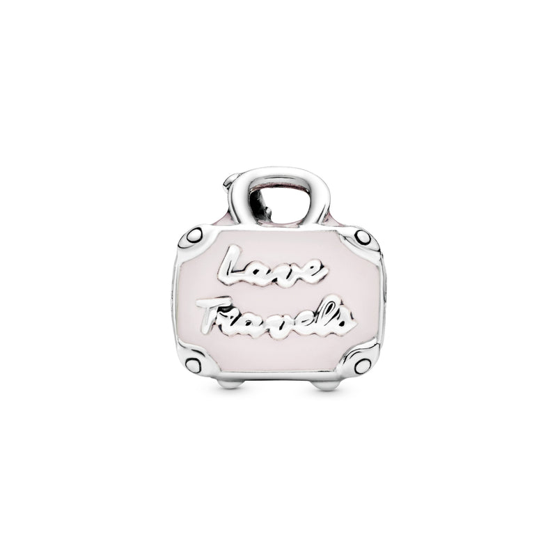 Suitcase silver charm with pink enamel
