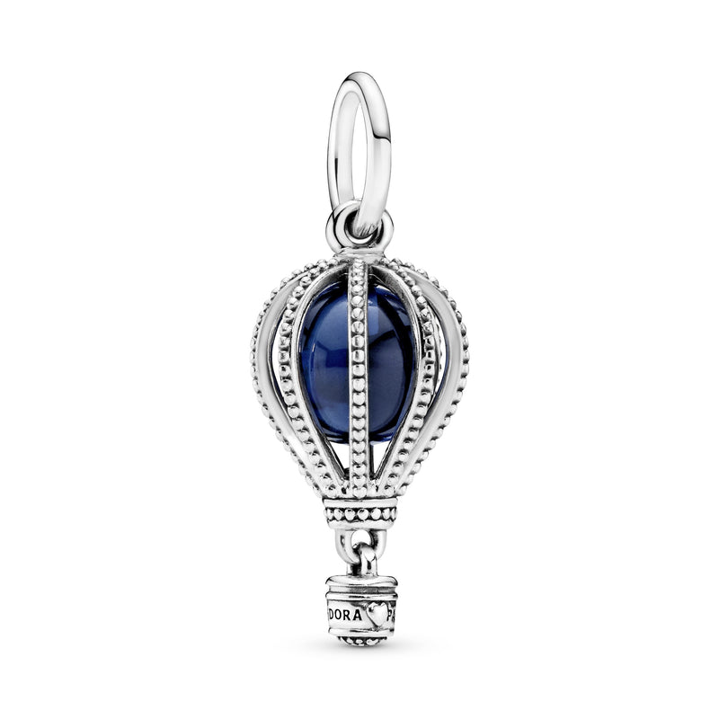 Air balloon silver dangle with encased moonlight blue crystal
