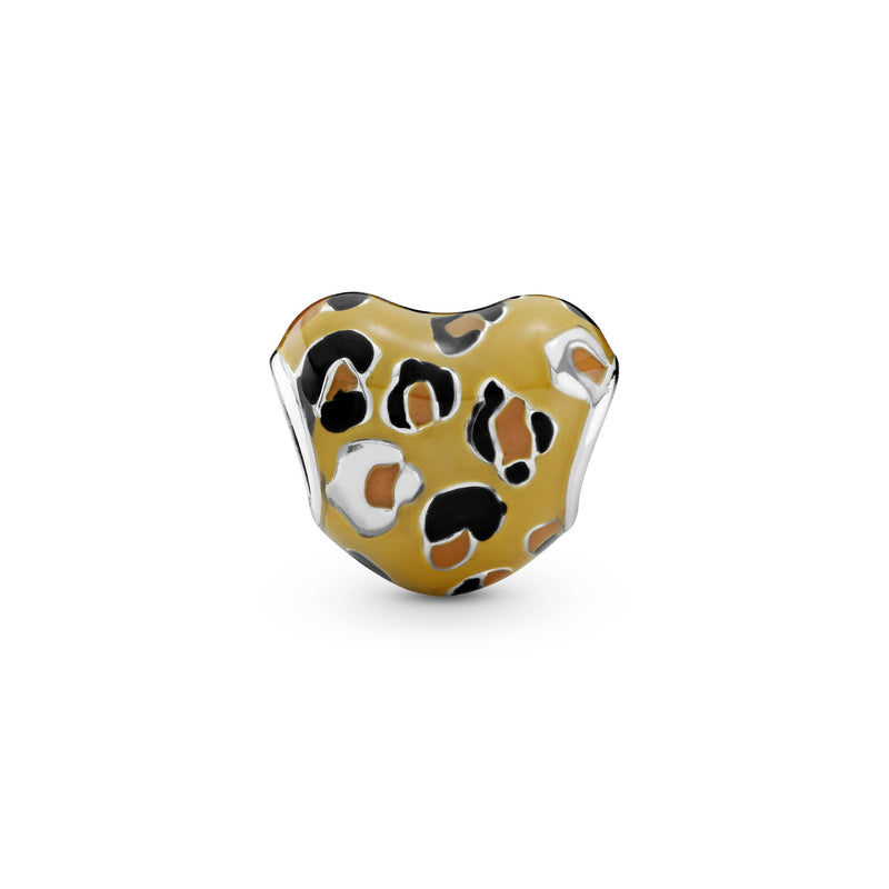 Heart silver charm with black, orange and brown enamel
